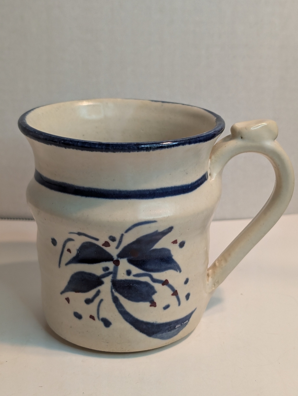 Pottery Hand Painted Cobalt Blue Design Mug Cup Chappelle, Madoc. Signed.